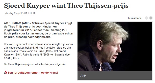 Sjoerd Kuyper wint Theo Thijssen-prijs